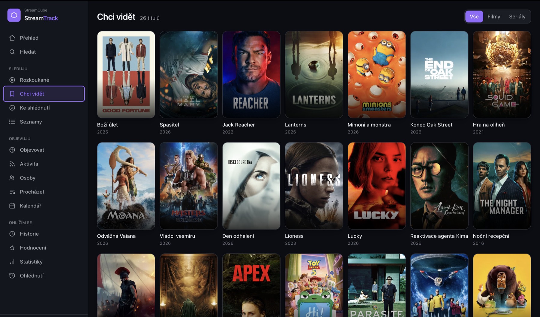 Watchlist s plakáty odložených titulů